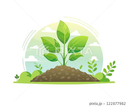 A green young plant growing in soil on nature background 122877982