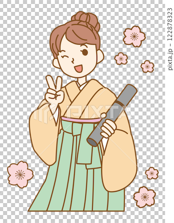 穿著綠色袴的女孩的插圖 122878323