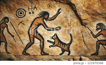 古代壁画に描かれた猫と人の戯れ 古代壁画に描かれた猫と人の戯れ 122878366