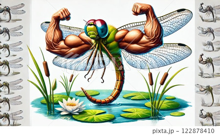 ムキムキトンボが池の上で輝く! ムキムキトンボが池の上で輝く! 122878410