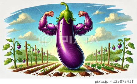 ムキムキナスが畑で大活躍! ムキムキナスが畑で大活躍! 122878411