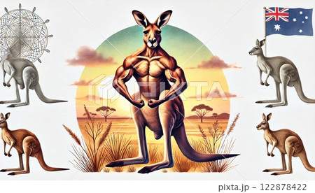 ムキムキカンガルーが荒野で魅せる力強さ！ 122878422