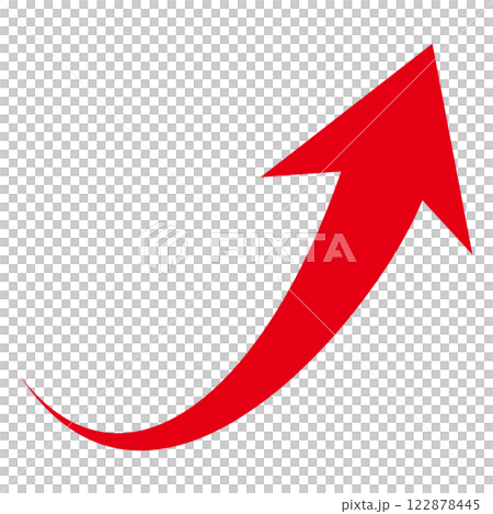 Illustration of a simple red arrow rising to the right on a white background 122878445