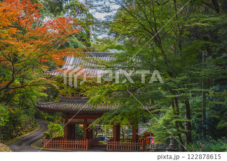 紅葉に包まれた浜松市の方広寺　山門[赤門]前の風景(静岡県) 122878615