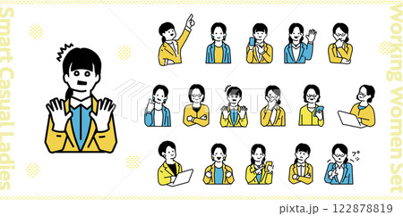 コミカルな女性の表情イラストセット ビジネス コミカルな女性の表情イラストセット ビジネス 122878819