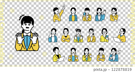 コミカルな女性の表情イラストセット ビジネス コミカルな女性の表情イラストセット ビジネス 122878819