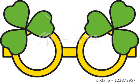 St. Patrick's Day, illustration, holiday glasses decorated with three-leaf clover, retro vintage style, vector flat icon isolated on a white transparent background 122878957