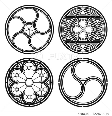 Set of silhouettes of cathedral round gothic windows Set of silhouettes of cathedral round gothic windows 122879079