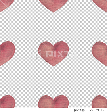 Hand-drawn hearts on texture paper. Coral watercolor. Seamless holiday pattern for your design. Ideal for sofa cushions and other textiles. White background Hand-drawn hearts on texture paper. Coral watercolor. Seamless holiday pattern for your design. Ideal for sofa cushions and other textiles. White background 122879117