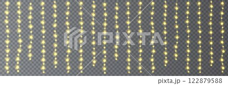 Festive Christmas light glowing garland string on dark background. Festive Christmas light glowing garland string on dark background. 122879588