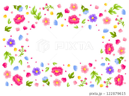 Frame with pretty flowers. Beautiful decorative natural plants and leaves. Frame with pretty flowers. Beautiful decorative natural plants and leaves. 122879615