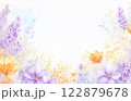 Spring flower background in lilac and orange colors 122879678