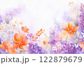Spring flower background in lilac and orange colors 122879679