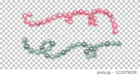 Watercolor pearl necklace clip art illustration isolated background. Grey green and pink nacreous beads set Female accessories for holiday design, jewelry stores, retail marketing visuals 122879839