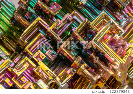 Macro of the mineral bismuth stone on a white background 122879848