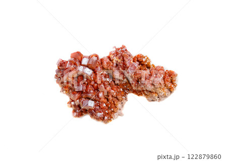 Macro mineral stone Vanadinite on a white background 122879860