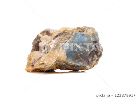 Macro mineral stone Corundum in rock a white background 122879917