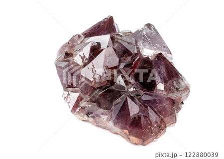Macro mineral stone Amethysts, Goethite, Epidote on a white background Macro mineral stone Amethysts, Goethite, Epidote on a white background 122880039