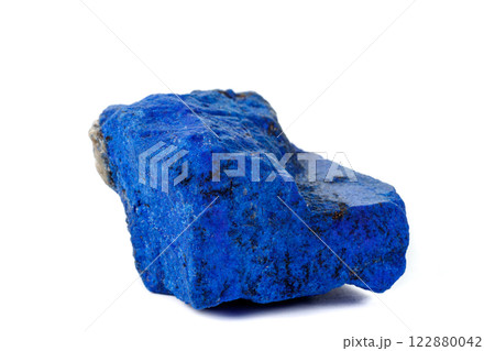 Macro Azurite mineral stone with Pyrite inserts on a white background 122880042