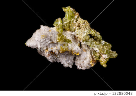 Macro Pyromorphite mineral stone on a black background 122880048