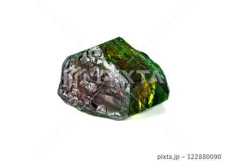 Macro mineral Chrome Dravite Tourmaline on a white background 122880090