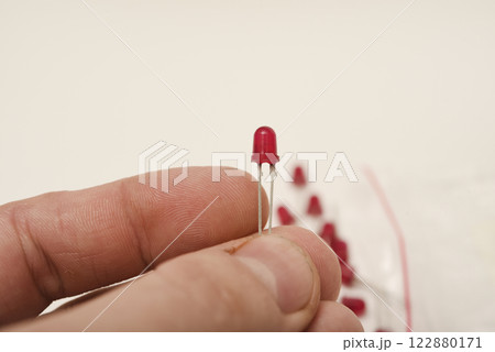 Red LEDs. The electronic component. Old LED elements. 122880171