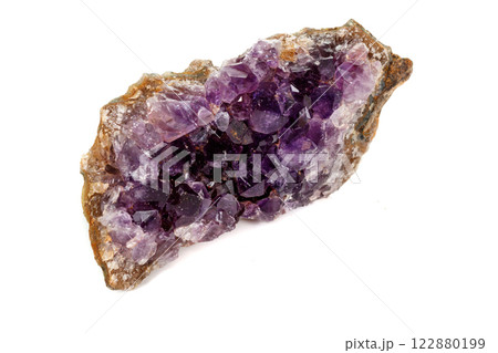 Amethyst Crystal Druse  macro mineral on white background 122880199