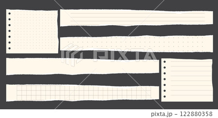 Paper scraps. Torn pieces of paper, with torn edges for notes, realistic torn pieces of blank note pages. Vector illustration isolated Paper scraps. Torn pieces of paper, with torn edges for notes, realistic torn pieces of blank note pages. Vector illustration isolated 122880358