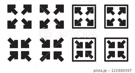 Full screen and exit full screen icon set 122880397