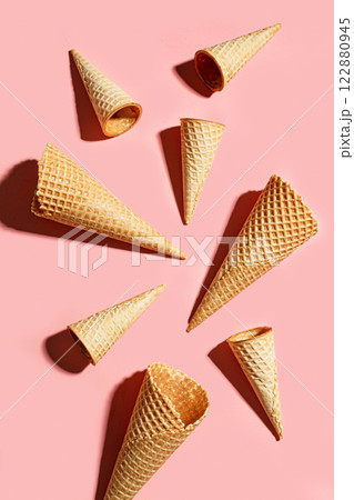 Ice cream cones on pink Ice cream cones on pink 122880945
