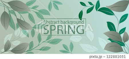 Spring abstract banner featuring delicate leaves and soft pastel green colors for seasonal decoration Spring abstract banner featuring delicate leaves and soft pastel green colors for seasonal decoration 122881031