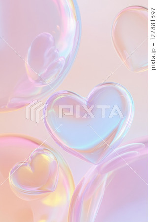 St Valentines Day inflated hearts in pastel colors floating in dreamy background with copy space 122881397