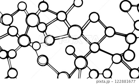 Molecular structure network abstract. Circles connected by lines illustrate complex system. Background for science, research, healthcare hand-drawn sketch style white background 122881677