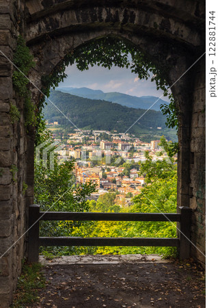 View of the Bergamo Lower City seen from Upper City, Italy, Europe. View of the Bergamo Lower City seen from Upper City, Italy, Europe. 122881744