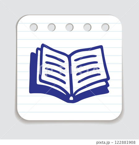 Doodle open book icon hand drawn with blue pen on a notepaper Doodle open book icon hand drawn with blue pen on a notepaper 122881908