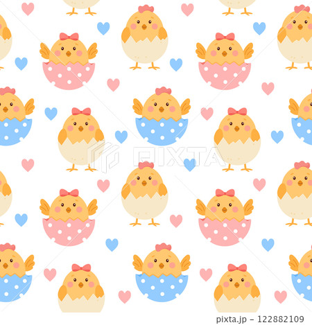 Seamless pattern with cute yellow chickens Seamless pattern with cute yellow chickens 122882109