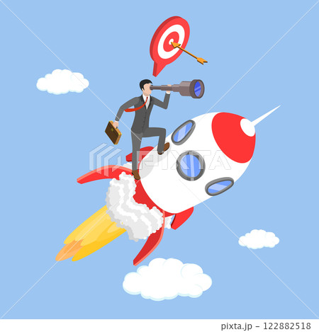 3D Isometric Flat Vector Illustration of New Business Strategy, Goal Achievement 122882518