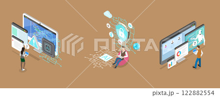 3D Isometric Flat Vector Illustration of AI Security Threats, AI-powered Cybersecurity 3D Isometric Flat Vector Illustration of AI Security Threats, AI-powered Cybersecurity 122882554