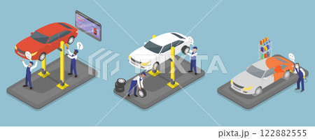 3D Isometric Flat Vector Illustration of Auto Repair, Car Check Up Services 122882555