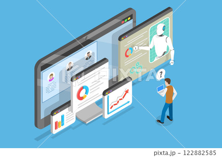 3D Isometric Flat Vector Illustration of AI-Driven Shopping, User Activity Analysis 3D Isometric Flat Vector Illustration of AI-Driven Shopping, User Activity Analysis 122882585