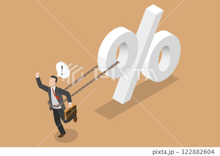 3D Isometric Flat Vector Illustration of Rising Rates Increase, Inflation Increases the Price of Consumer Goods 122882604