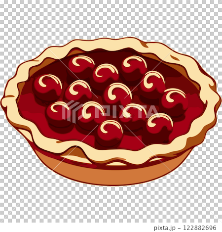 A freshly baked pie with a golden-brown crust, filled with juicy cherries 122882696