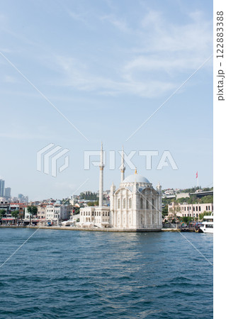 View of Ortakoy mosque from a ferry.Istanbul, Turkey View of Ortakoy mosque from a ferry.Istanbul, Turkey 122883388
