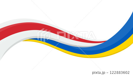 Wavy ribbon banner of Ukraine National flag with Free Belarus National Flag. Unity and cooperation symbol. Logo for charity social events, NGO, sports team, peace summit. Vector illustration. Wavy ribbon banner of Ukraine National flag with Free Belarus National Flag. Unity and cooperation symbol. Logo for charity social events, NGO, sports team, peace summit. Vector illustration. 122883602