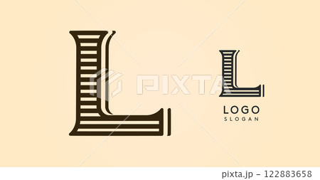 Vintage western letter L, country stylish old lettermark for retro bar logo, BBQ cafe, tattoo salon, saloon plaque, alcohol label. Vector illustration Vintage western letter L, country stylish old lettermark for retro bar logo, BBQ cafe, tattoo salon, saloon plaque, alcohol label. Vector illustration 122883658