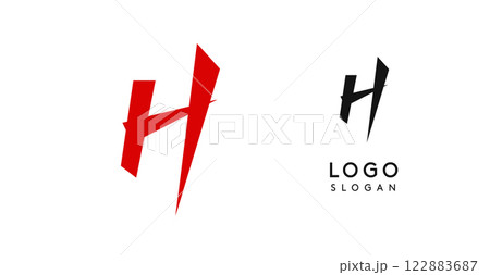 Simple brush pen letter H in Asian typographic style. Logo monogram for food and beverage packaging, Asian cuisine, restaurants, graphic design studios, and branding agencies. Vector illustration. Simple brush pen letter H in Asian typographic style. Logo monogram for food and beverage packaging, Asian cuisine, restaurants, graphic design studios, and branding agencies. Vector illustration. 122883687