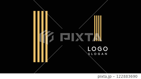Geometric golden letter I with concentric lines on black background. Sleek sophisticated logo design. Luxury, modernity, elegance logotype for premium branding, corporate identity.Vector illustration. Geometric golden letter I with concentric lines on black background. Sleek sophisticated logo design. Luxury, modernity, elegance logotype for premium branding, corporate identity.Vector illustration. 122883690