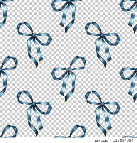 Seamless simple pattern with blue ribbon bows. A hand-drawn watercolor illustration. Great for textiles, wallpapers, prints, wrapping paper, backgrounds, and more. Seamless simple pattern with blue ribbon bows. A hand-drawn watercolor illustration. Great for textiles, wallpapers, prints, wrapping paper, backgrounds, and more. 122884384