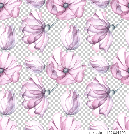 Seamless pattern with delicate pink flowers. Handmade watercolor illustration. Great for textiles, wallpaper, wrapping paper, wedding and holiday backgrounds, and more. 122884403