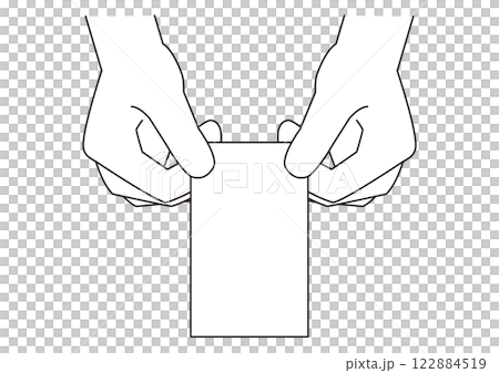 Illustration of a hand holding a vertical business card_with main lines_monochrome 122884519